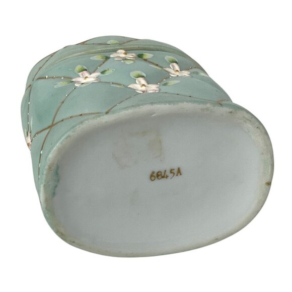 Vintage Vanity Hidden Lint Brush in Ceramic Box With Floral Design Gold Accents - Picture 7 of 7